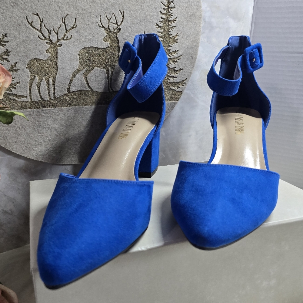 Dream Pairs Annee Royal Blue Faux Suede Block Heels with Ankle Strap SZ 11 - Picture 4 of 9